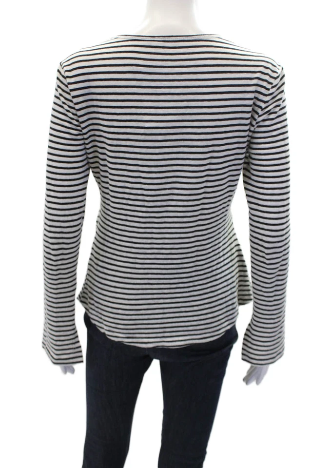 Top de manga larga con estampado de rayas de algodón con marco para mujer blanco negro talla S Foto 3 de 4
