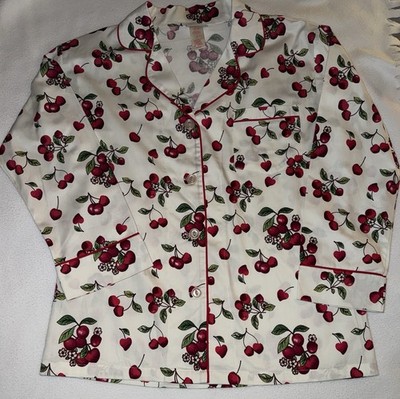 NEW Bed Head Small PJ TOP ONLY 100% Cotton Cherry Floral Red White Print USA