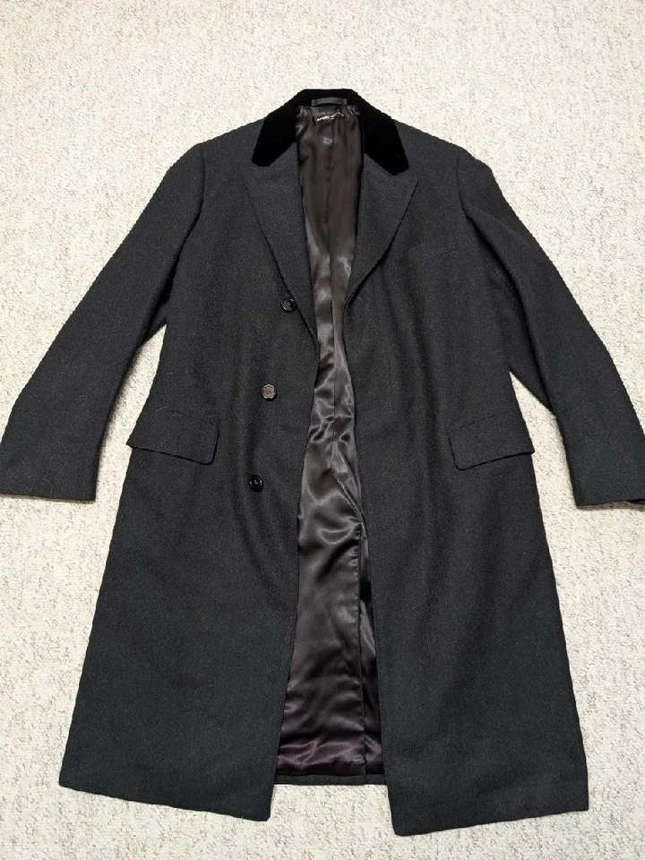 vintage 1950s overcoat BROOKS BROTHERS formal 38L black TWEED herringbone jacket - Image 3 of 4