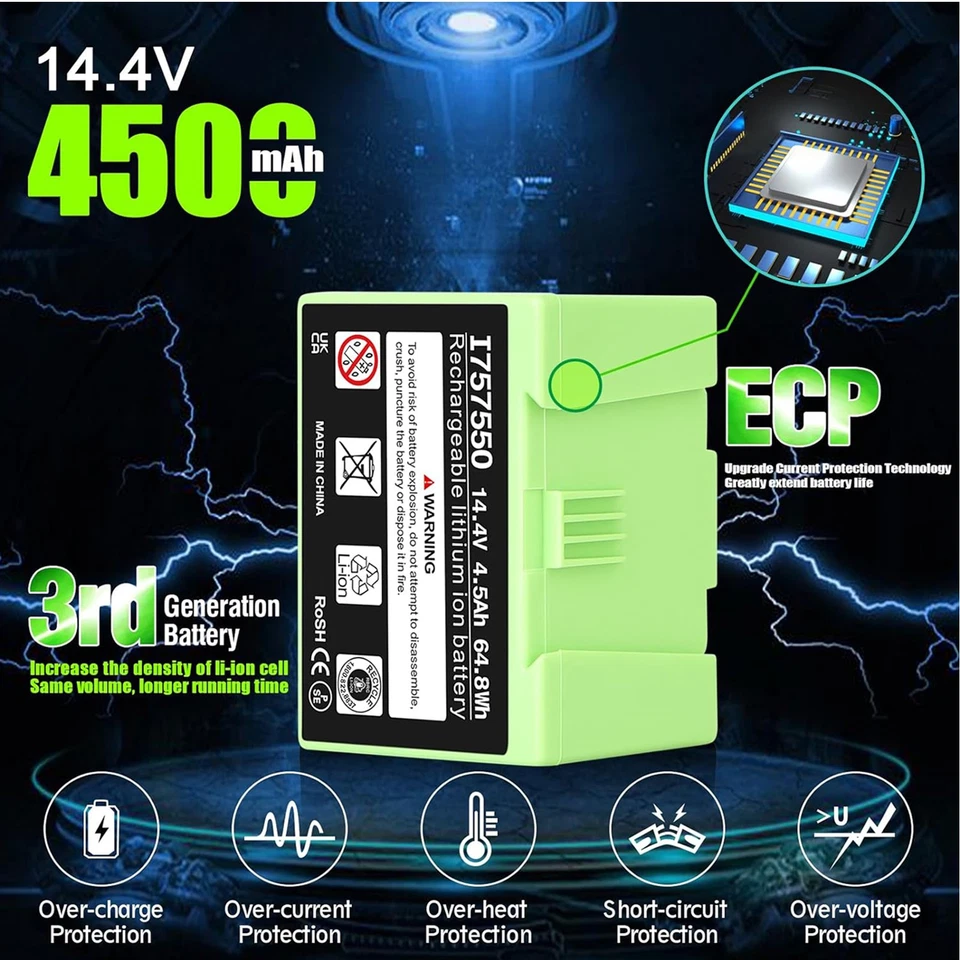 2x 4.5Ah Li-Ion Battery For iRobot Roomba 14.4V e5 e6 i3 i4 i6 i7+ ABL-D1 e5158 - Image 2 of 4