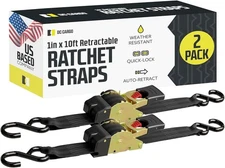 DC Cargo Mall Auto Retractable Ratchet Straps (2-Pack) 1” x x 10’, Black 