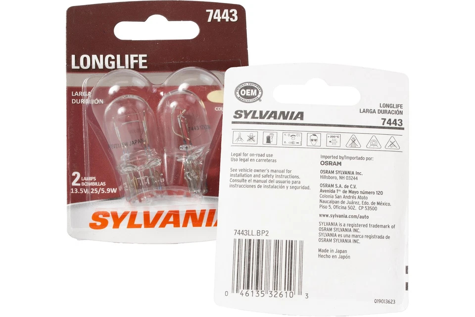 Sylvania Longlife Mini Bulb 7443 Fits 1995-24 GMC Nissan Toyota Model 7443LL.BP2 - Изображение 2 из 4