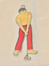 Golfer Man Stained Glass Window Sun Catcher Ornament 5 x 2 in
