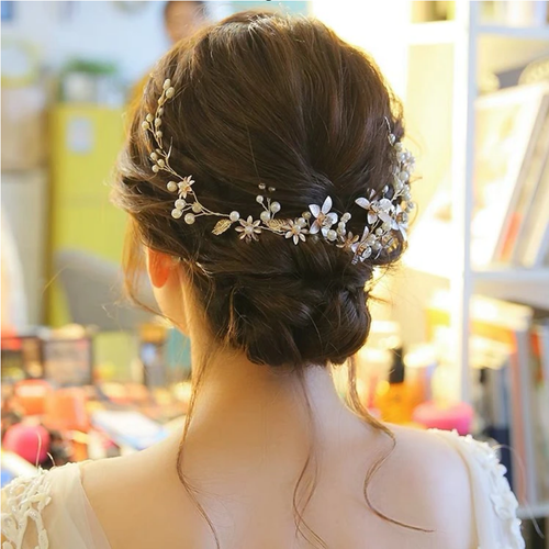 Braut Haarschmuck Hochzeit Haarranke Perlenzweig Perlenranke Haarkranz gold - Bild 5 von 7