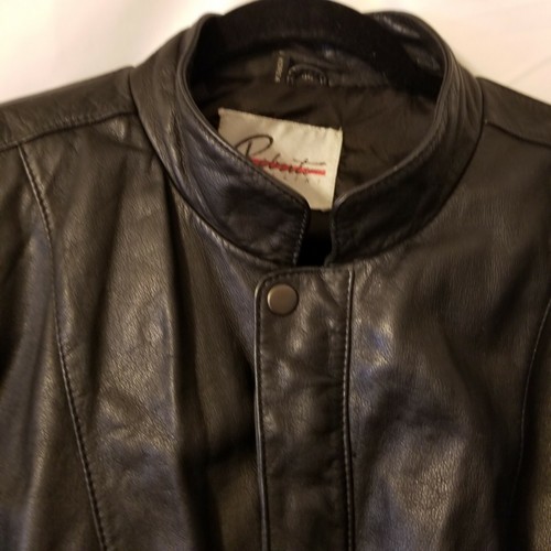 Vintage Robert Gellini Men's Black Full Zip Up Leather Motorcycle Jacket Size 44 - Picture 3 of 11