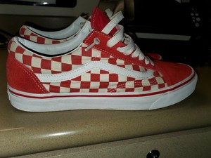 old skool red checkerboard vans