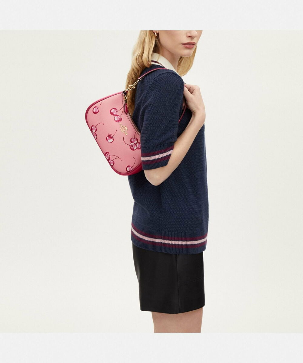 COACH Teri 2way Shoulder Bag Canvas Leather Cherry Print COACH Teri 2way Shoulder Bag Canvas Leather Cherry Print