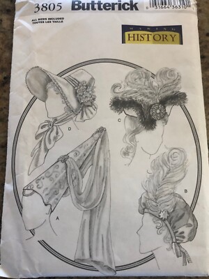    BUTTERICK #3805 - LADIES HISTORICAL-THROUGH THE CENTURIES HAT PATTERN S-L FF