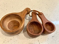 Set of 3 Wooden Measuring Cups Small Bowls Rustic Farmhouse - Teak Black Walnut?