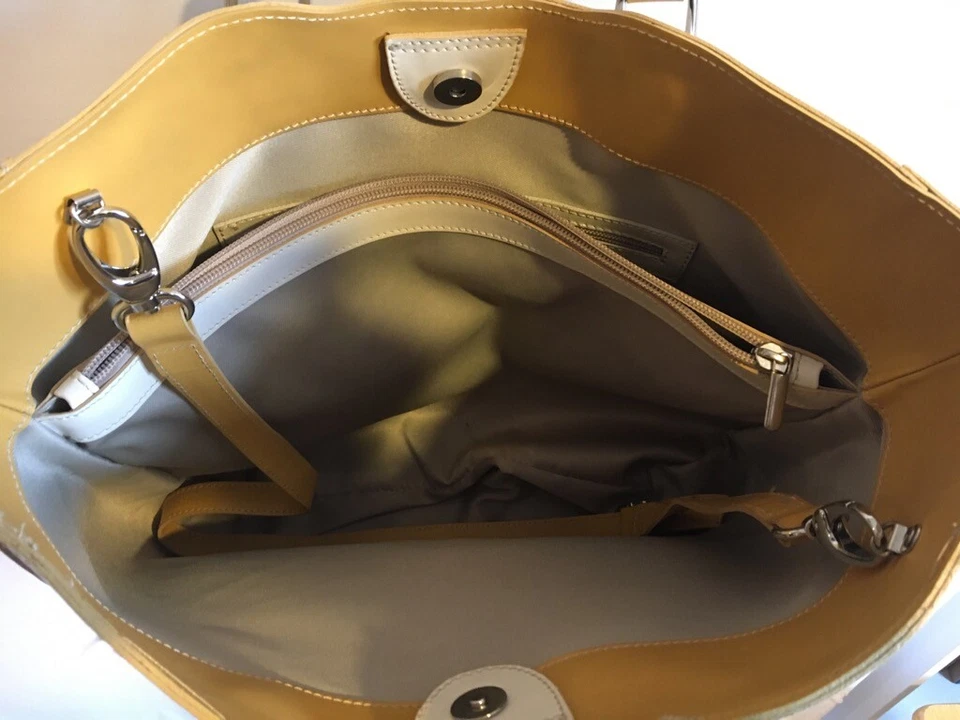 Mujer Nardelli Bolso de Mano de Cuero Crema Dorado Amarillo Correa para el Hombro Cierre Magnético Foto 2 de 4