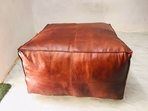 Leather Ottoman Footstool Light Pouffe Moroccan Brown Pouf Handmade Stool Square - Picture 12 of 20