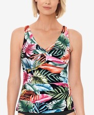 Swim Solutions 296063 V-Neck Pleated Tummy-Control Tankini Top, 10