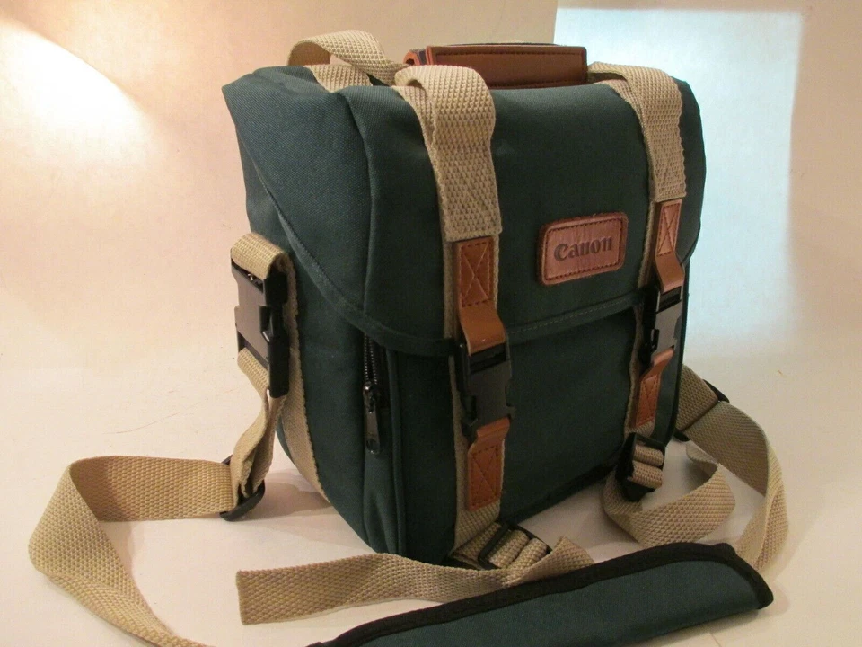 Bolsa organizadora verde para cámara Canon bolsillos correa para el hombro DSLR SRL llevar 12x7x8 Foto 2 de 4