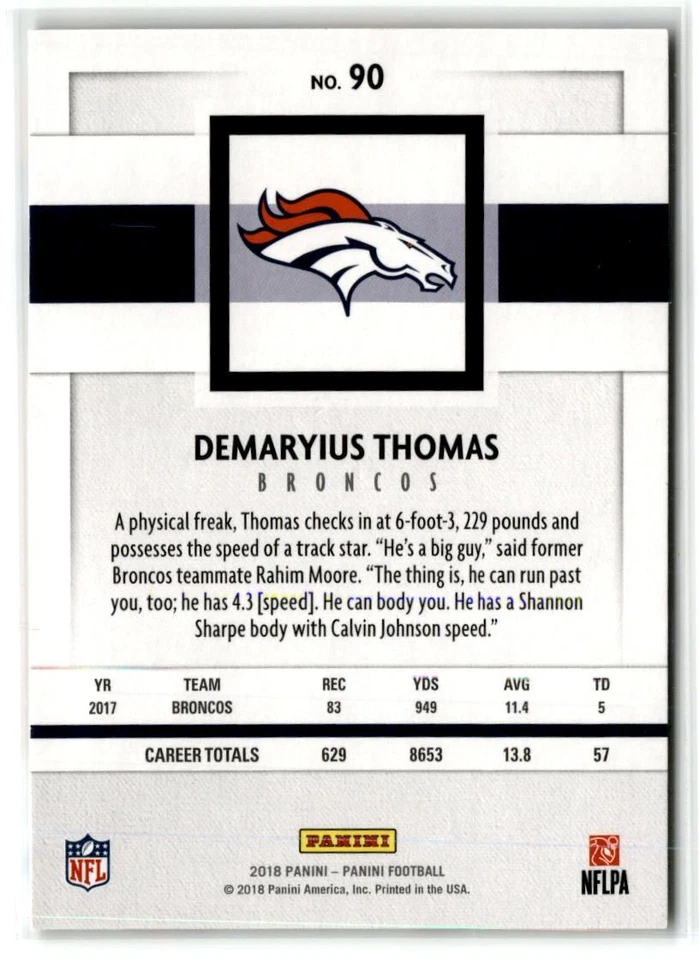 Demaryius Thomas Denver Broncos 2018 Panini #90 - Image 2 of 2