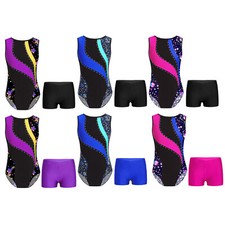 Kids Girls Bodysuit Dress Up Dance Leotard Patchwork Gymnastic Sparkle Costumes