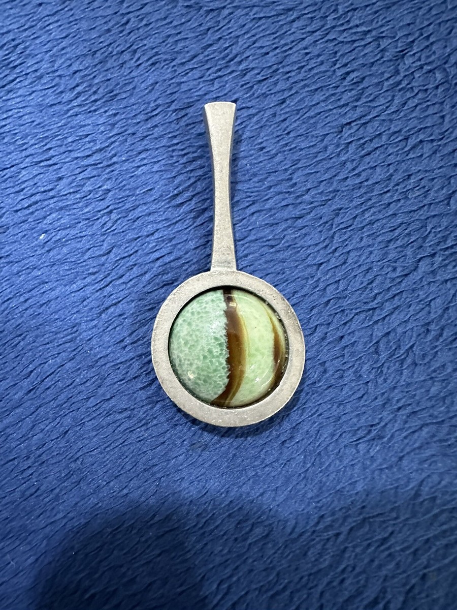 Vtg Bent Larsen MCM Tin Pewter Glass Denmark Necklace Pendant 2256