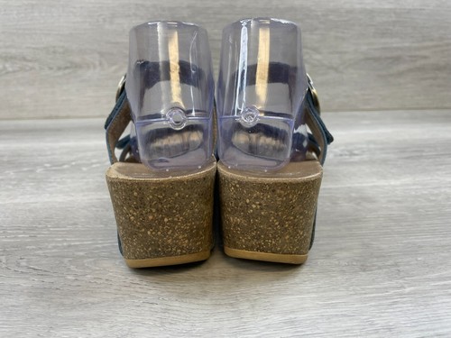 Dansko Susie Damen Sandale 9 blau Leder Slipper überkreuzte Riemen Keilabsatz Pantolette - Bild 4 von 12