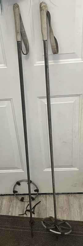 49” Vintage Aluminum  Ski Poles With Leather Baskets & Handles