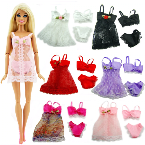18Pcs Clothes And Accessories For Barbie Pajamas Lace Lingerie Night Dress | eBay