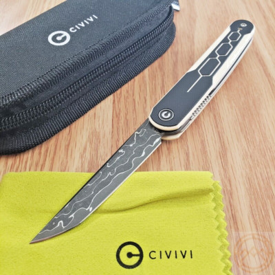 Civivi KwaiQ Linerlock Folding Knife 3'' Damascus Steel Blade Black G10 Handle