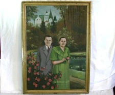 Vintage Old Hand Oil Painting On Canvas Wooden AMBASSADOR WITH A SPOOL Frame
