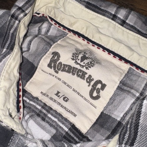 Roebuck & Co Mens Long Sleeve Classic Gray Plaid Button Up Flannel Shirt Sz Lg - Picture 3 of 6