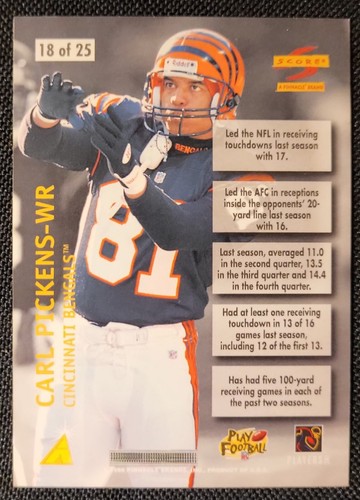 1996 Pinnacle Score Numbers Game Carl Pickens Football Card - Picture 2 of 2