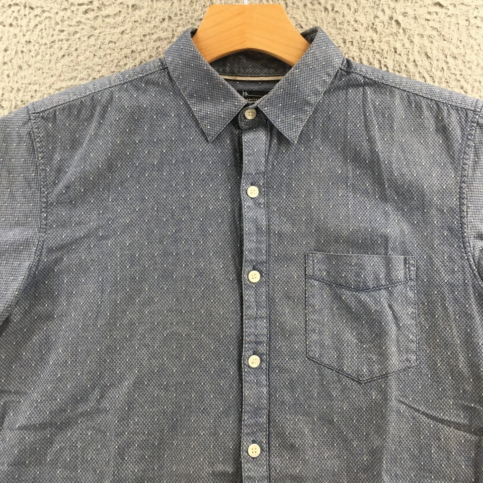 Camisa Marc Anthony Calce Ajustado Abotonada Hombres M Azul Denim Mezcla Algodón Manga Corta Foto 2 de 4