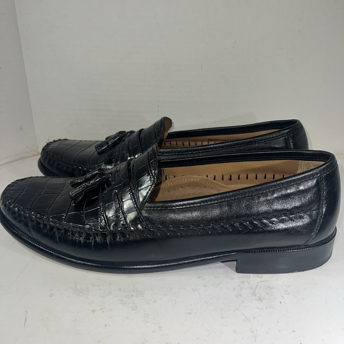 Florsheim Men Moc Toe Black Croc Print Leather Tassel Loafer 