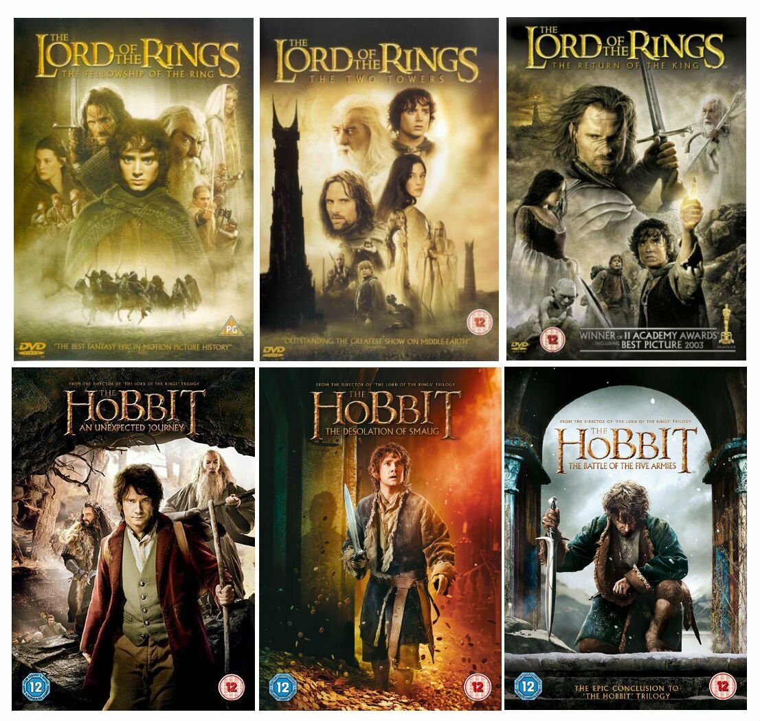 Complete Lord of the Rings & Hobbit Trilogy All 6 DVD Movies Set UK Region  2 PAL