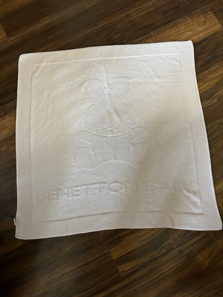 "Manta para bebé United Colors of Benetton rosa tejida mezcla de lana conejito conejo 28"" difícil de encontrar" Foto 4 de 4