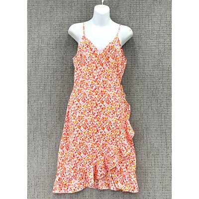 Vero Moda Mini Dress Womens Size L Orange White Sleeveless Wrap Floral Ruffle