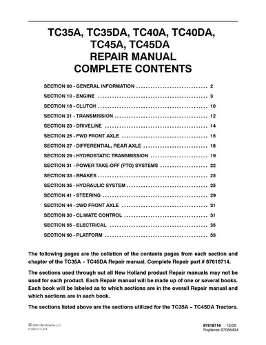 New Holland TC45DA Tractor Service & Owner Manual & 16LA, 17LA Loaders 3 Manuals - Picture 4 of 13