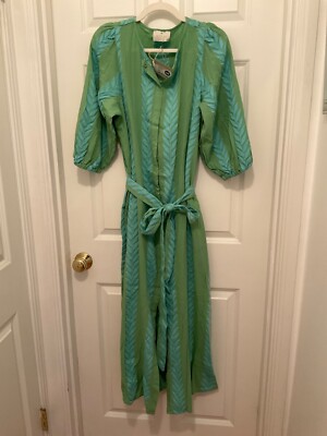 AUGUST RESORTWEAR ZAKAR GREEN LAUREL LEAF BALLOON SLEEVE MAXI DRESS SZ XS/S $240