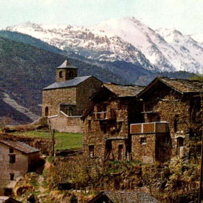 * VTG Postcard Vista Views Andorra Mountains Pyrenees Snow Rural City Anyos