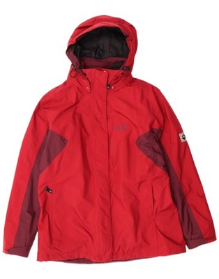 JACK WOLFSKIN Womens Hooded Rain Jacket UK 16 Large Red Colourblock BW15