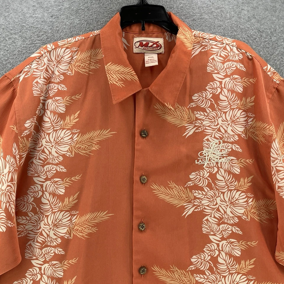Camisa Hawaiana Botón Malibu Dreams Para Hombres 2XL XXL Floral Calce Relajado Naranja Foto 2 de 4