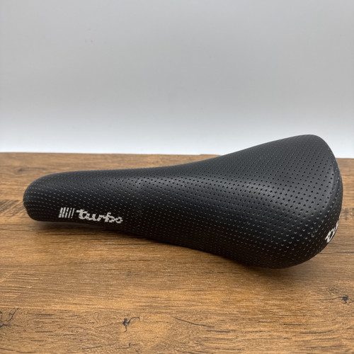 Sella Italia Turbo Perforated Black Leather Saddle EXCELLENT 1986 Vintage Bike - Picture 2 of 7