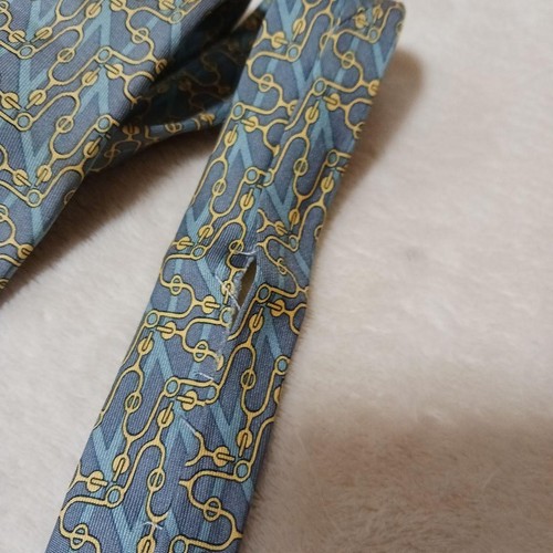 HERMES Necktie Tie Green all-over pattern 100% Silk made in France J4673 - Picture 4 of 24