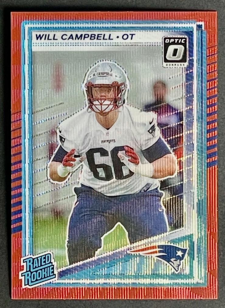 2025 Donruss Will Campbell Rated Rookie Red Wave Optic Preview RC #345 Patriots