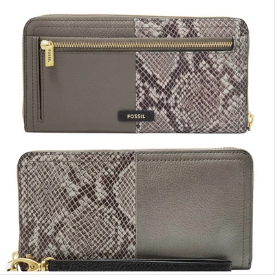 Neu! FOSSIL Logan RFID Zip Wallet Clutch Wristlet Handy Geldbörse mit Riemen - Bild 1 von 4