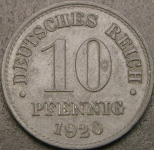 GERMANY (Weimar) 10 Pfennig 1920 - Zinc - XF- 785 ¤