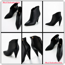 SALE BLACK UK SIZES 4-8 SIDE ZIP UP POINTED TOE HIGH CONE HEEL DRESS ANKLE BOOTS