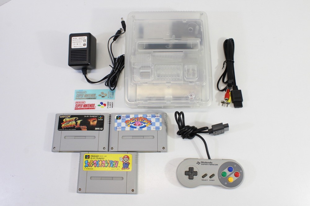 Nintendo Super Famicom Clear White Console Cont x1 Game x3 PLAY SNES SFC  #1