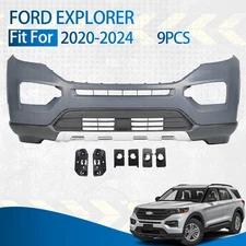 Front Bumper Cover Assembly Kit For 2020-2024 Ford Explorer With Brackets 7Pcs