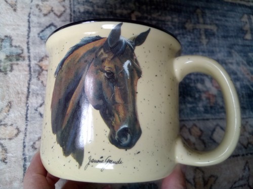 ANGLER'S EXPRESSIONS GROSSE KAFFEETASSE BECHER PFERD - JANENE GRENDE KÜNSTLERIN - SELTEN
