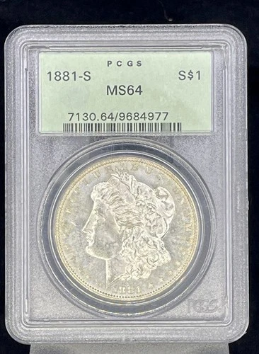 1881 S MORGAN SILVER DOLLAR PCGS MS64 OGH Old Green Holder Toned