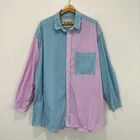 Blanca Oversized Shirt Women One Size Pink/Green Striped Long Sleeve Button Up