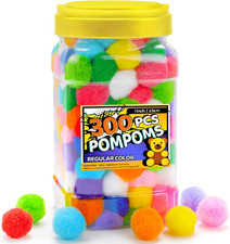 Pom Poms, 1 inch 2.5cm , 300pcs Multi-colored, Soft and Fluffy Craft Pompoms fo