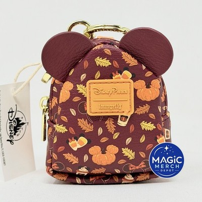 NWT Disney Park Loungefly Mickey Ears Fall Pumpkins Mini Backpack Keychain Charm